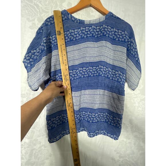 Edme & Esyllte Top 6 Blue White Floral Geometric Button 100% Silk Anthropologie - Picture 11 of 11